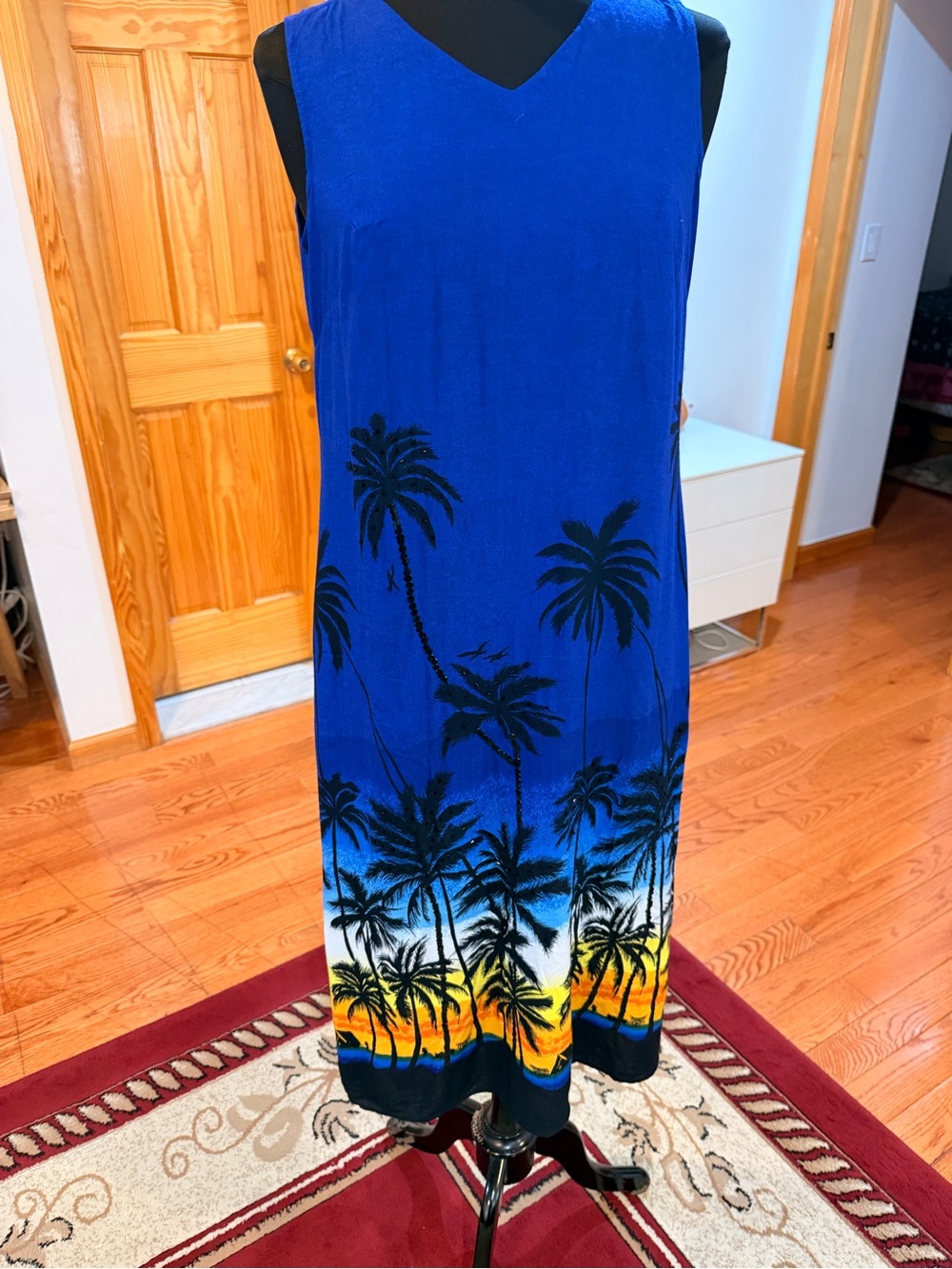 LA CERA Blue Tropical multicolor Sequined and little beads Maxi Dress Size 4